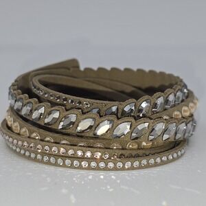 SWAROVSKI Slake Taupe Crystal Bracelet 15.5"‎ Faux Suede Double Wrap Around Gift